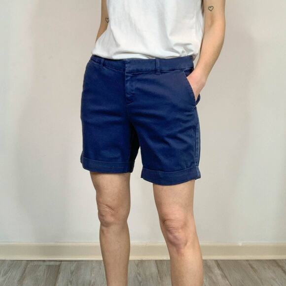 JOIE navy bermuda shorts cuffed hem seam stripe mid rise 6.5" inseam 2417 - Picture 1 of 9